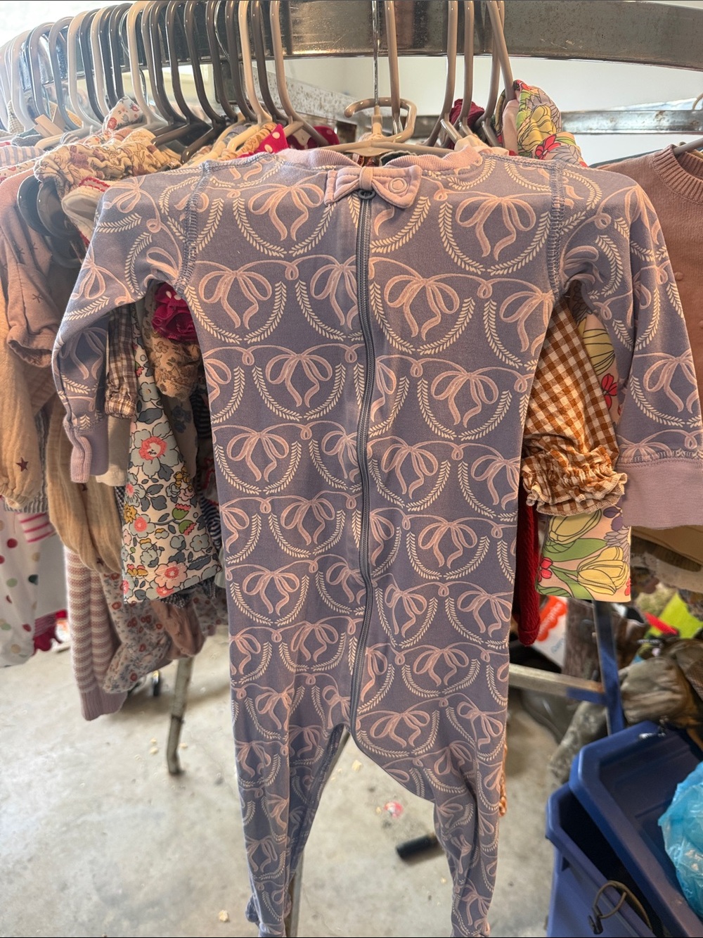 Purple & Pink Patterned bows Baby Footed Zipper jammies Runs smaller